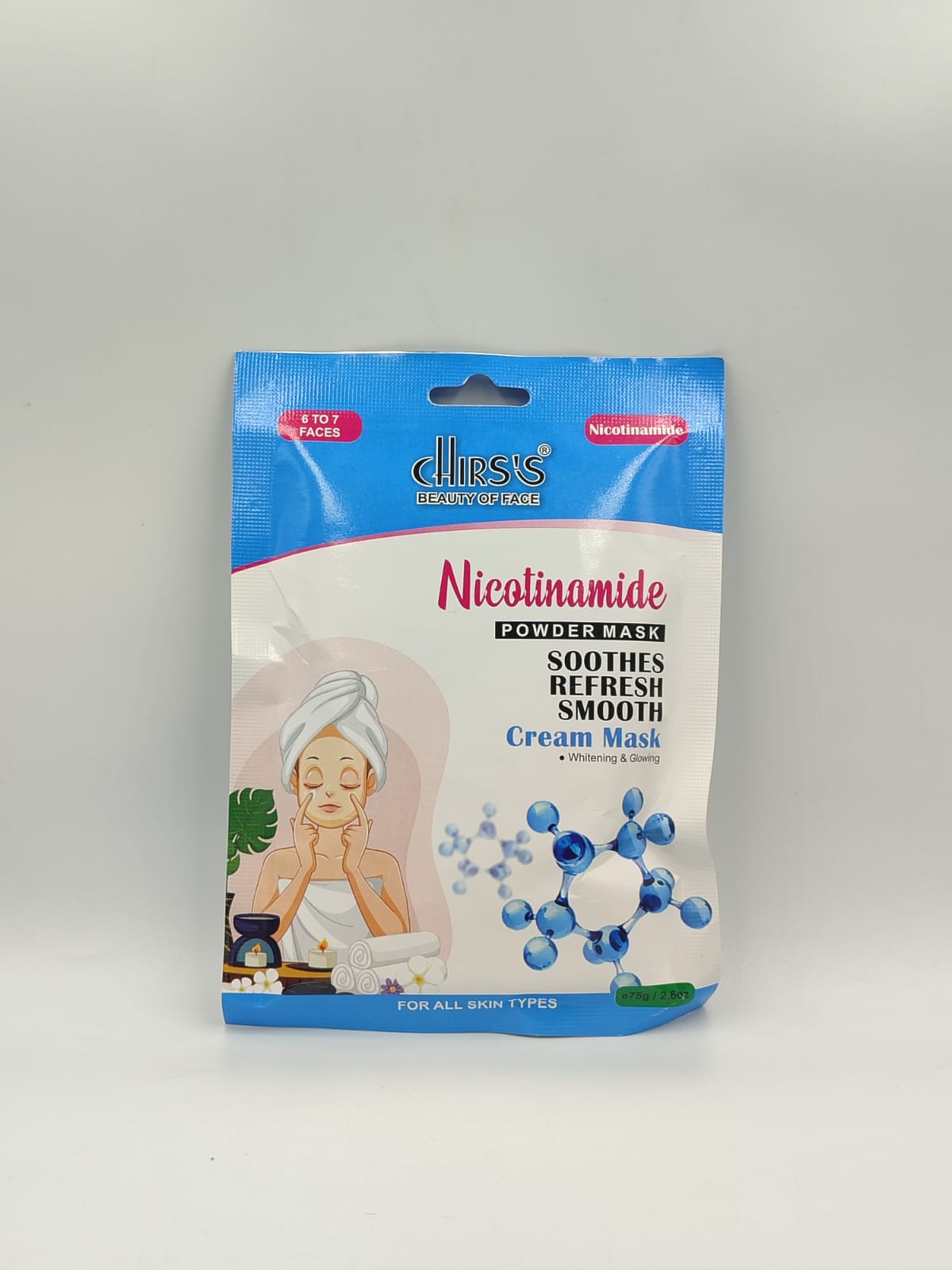 Chirs Nicotinamide Powder Mask Soothes Refresh & Smooth Skin -75GM