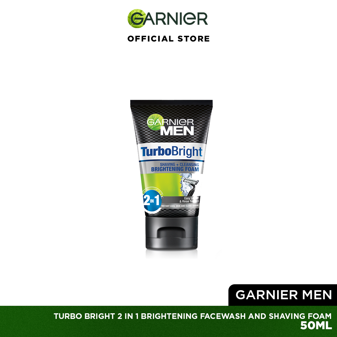 Garnier Men Turbo Bright 2-in-1 Brightening Facewash and Shaving Foam - 50ml