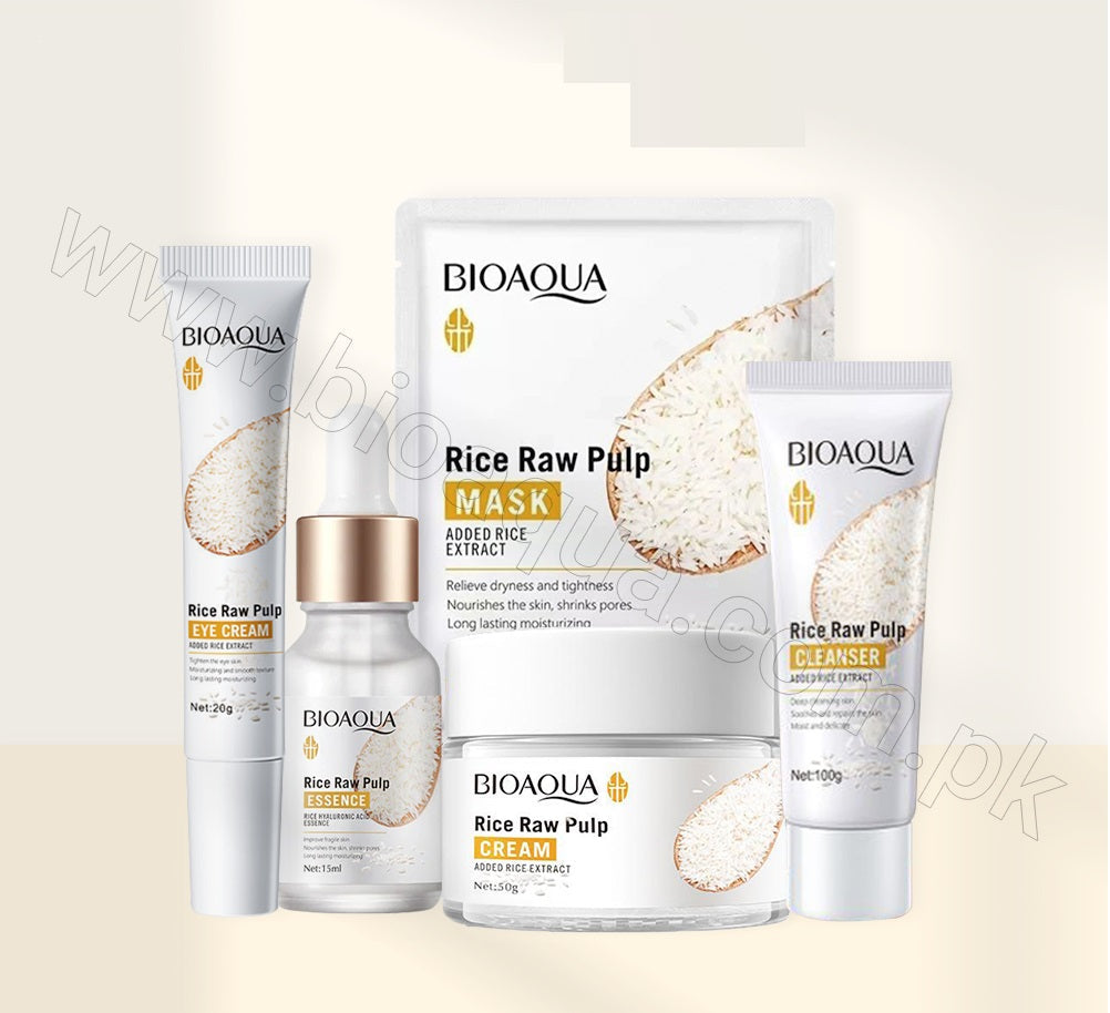 Bioaqua Pack of 5 Rice Raw Pulp Whitening Skincare Products Set