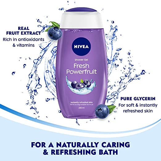 Nivea Powerfruit & Care Oil Body Wash For Long-Lasting Freshness - 250 ml