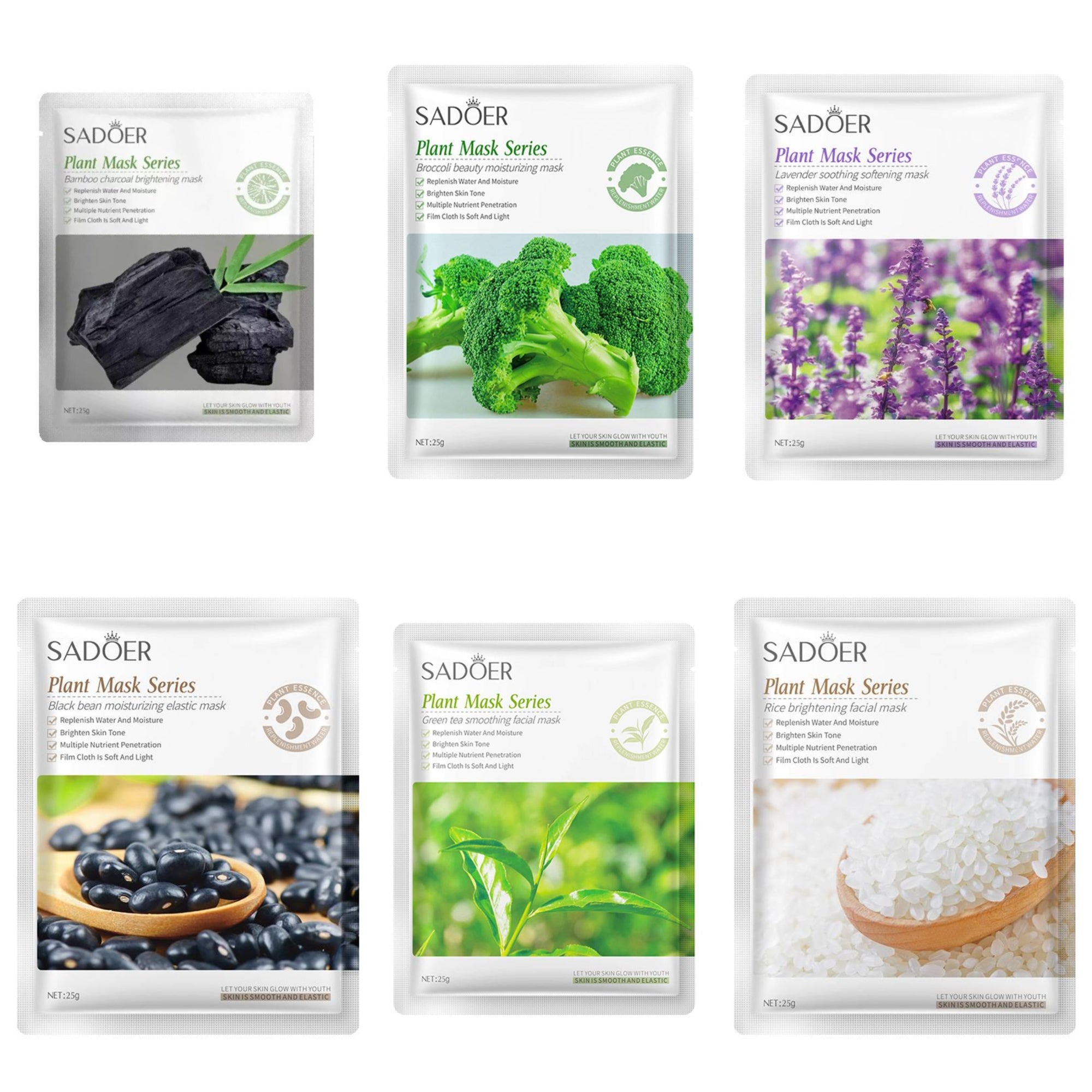 SADOER Pack of 6 Soothing Brightening Face Sheet Mask