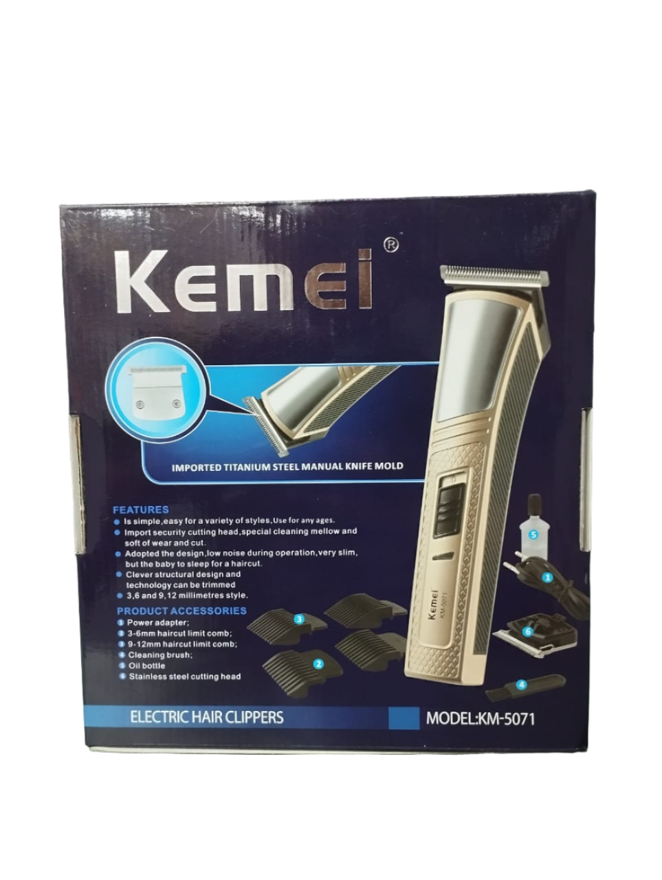 Kemei KM-5071 Powerful Rechargeable Hair Clipper Low Noise Hair Trimmer with 4 combs