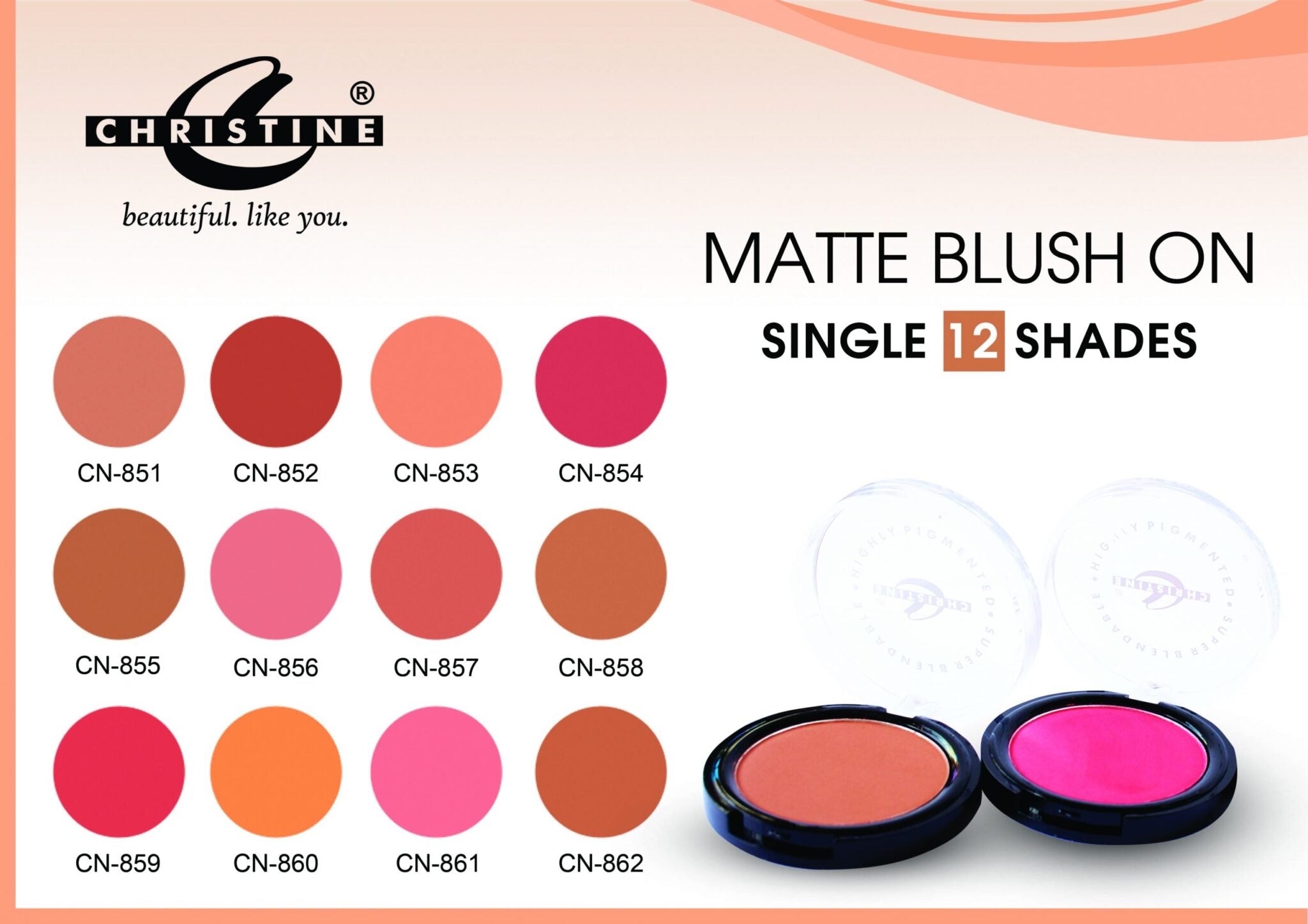 Christine Single Matte Blush On ( 12 Shades Find Your Best Choice)