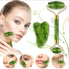 Facial Massage Jade Roller with Gua Sha Natural Stone Face Eyes Body Guasha Massager