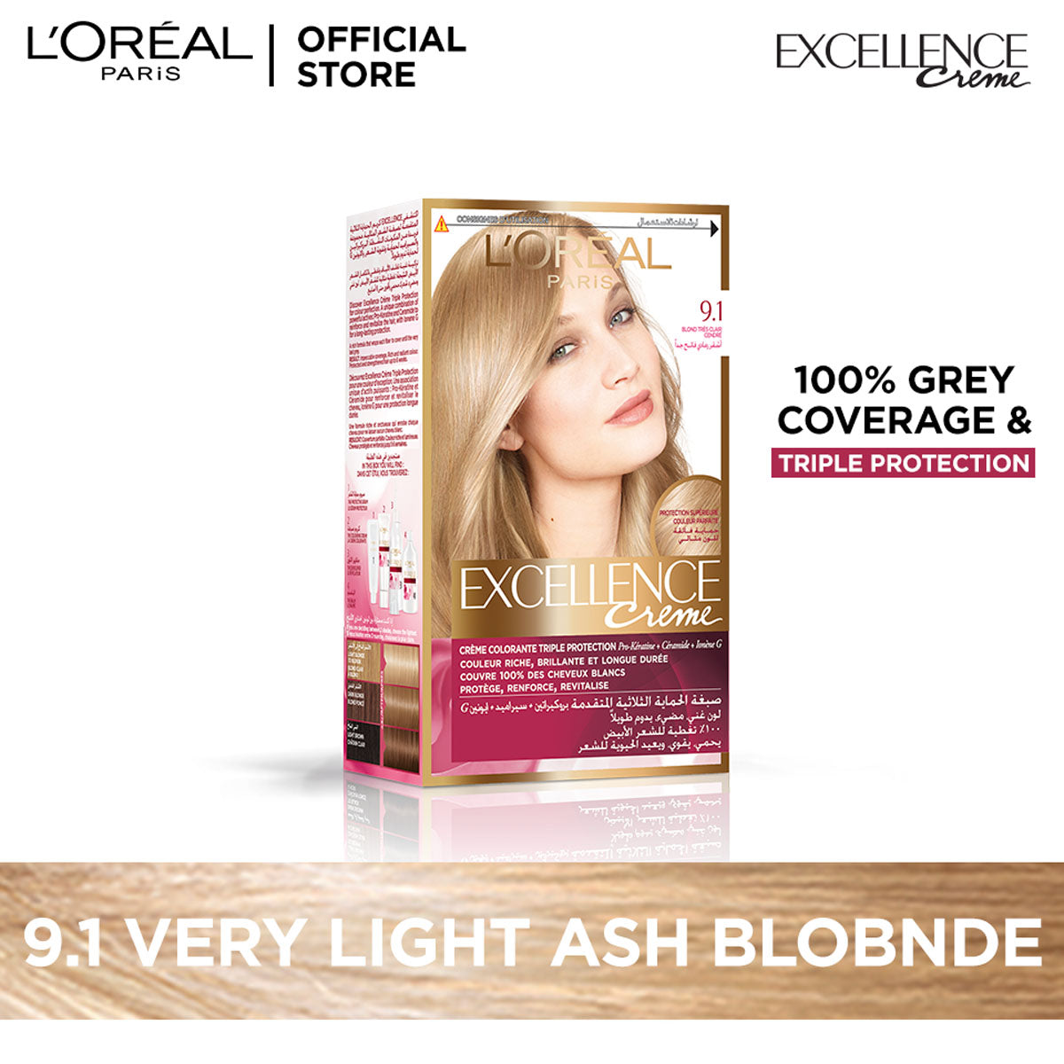 LOreal Paris Excellence Crème Hair Color - 9.1 Very Light Ash Blonde