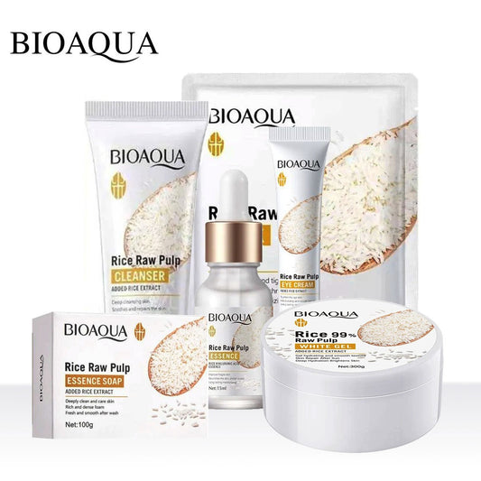 Bioaqua Pack of 6 Rice Raw Pulp Whitening Skincare Products Set